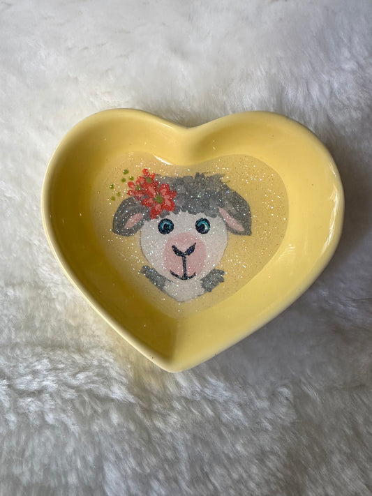 Happy Sheep on Yellow Dish