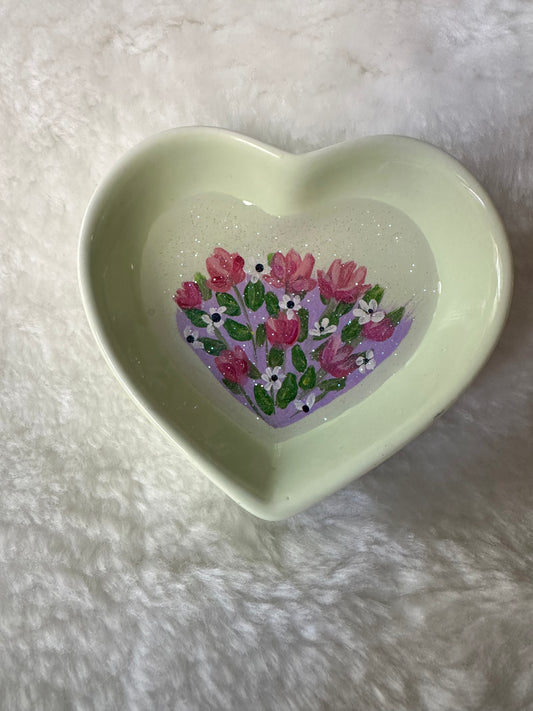 Pink Tulips on Green Dish