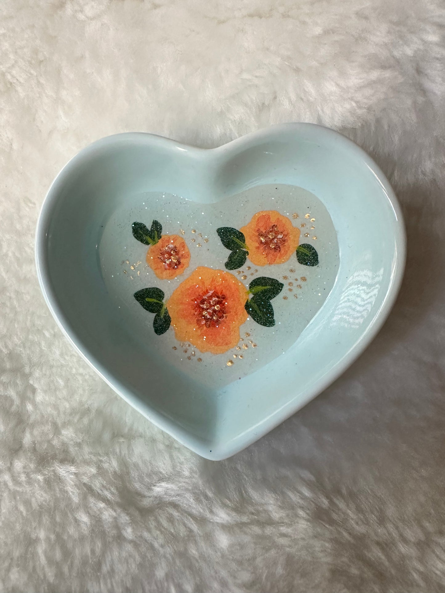 Orange trio on Blue trinket Dish