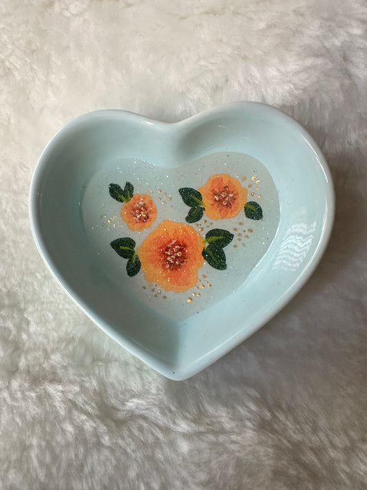 Orange trio on Blue trinket Dish