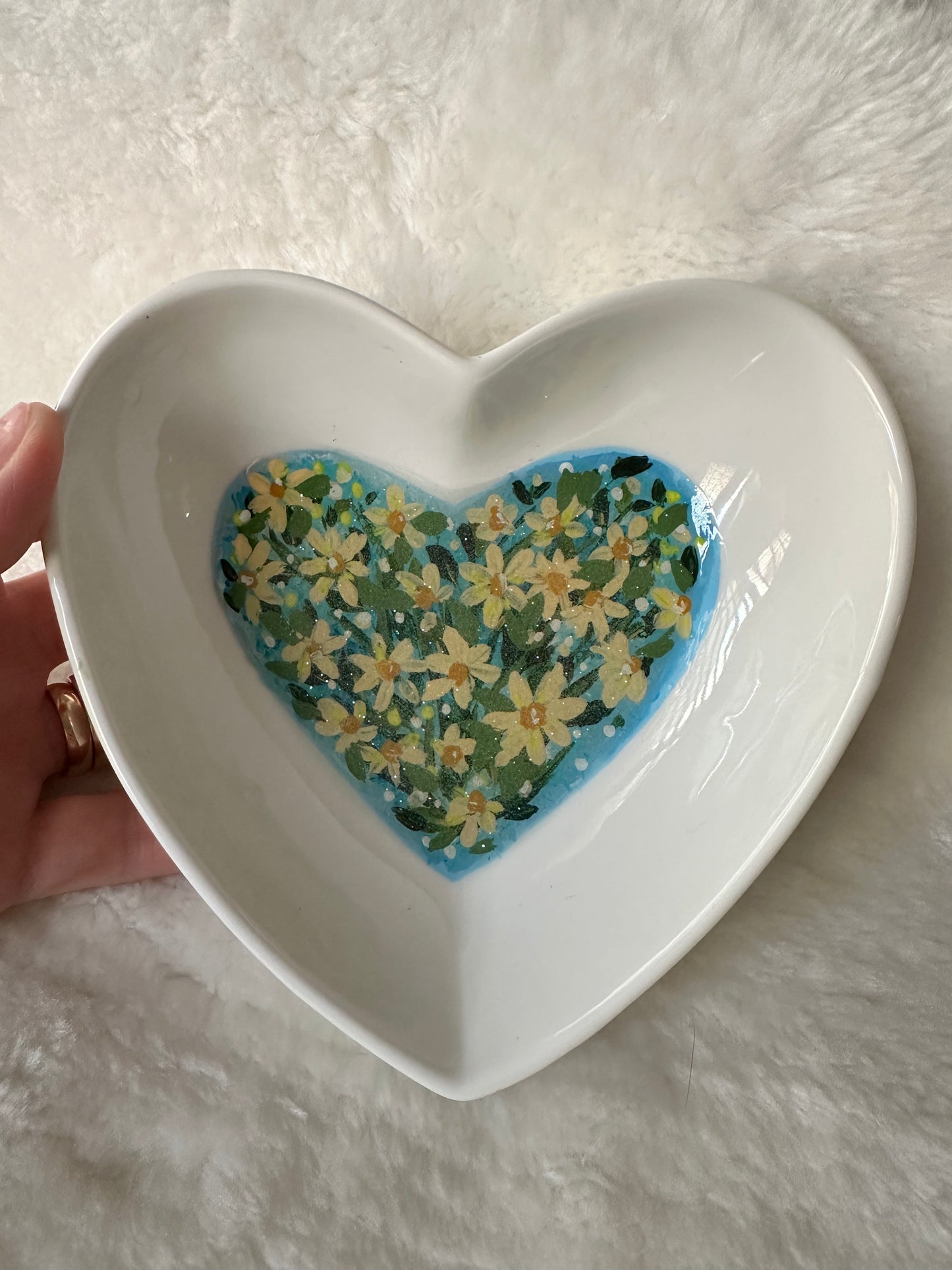 Large Blue Daisy Ceramic Trinket Dish