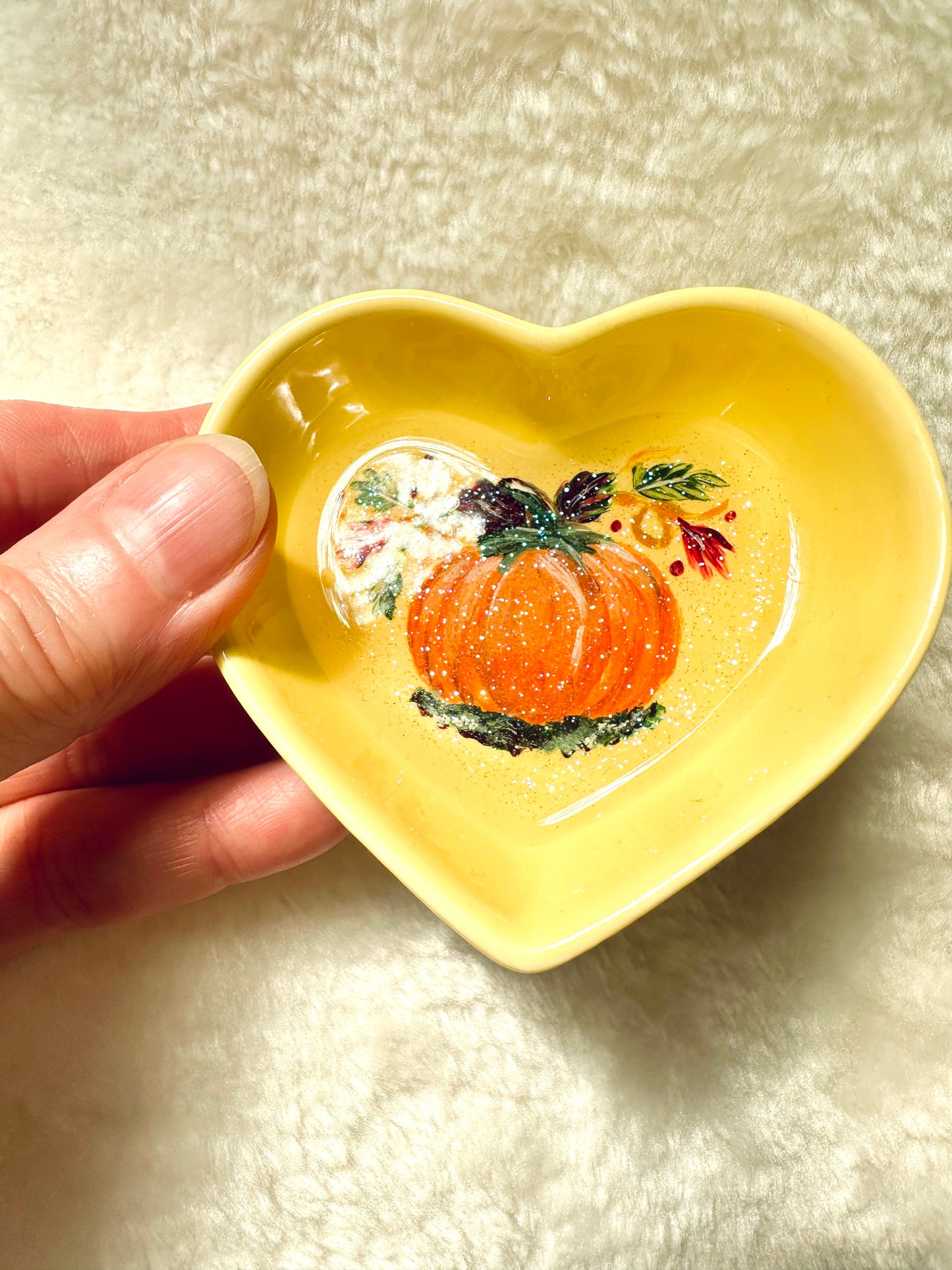 Fall Pumpkin on Yellow Dish