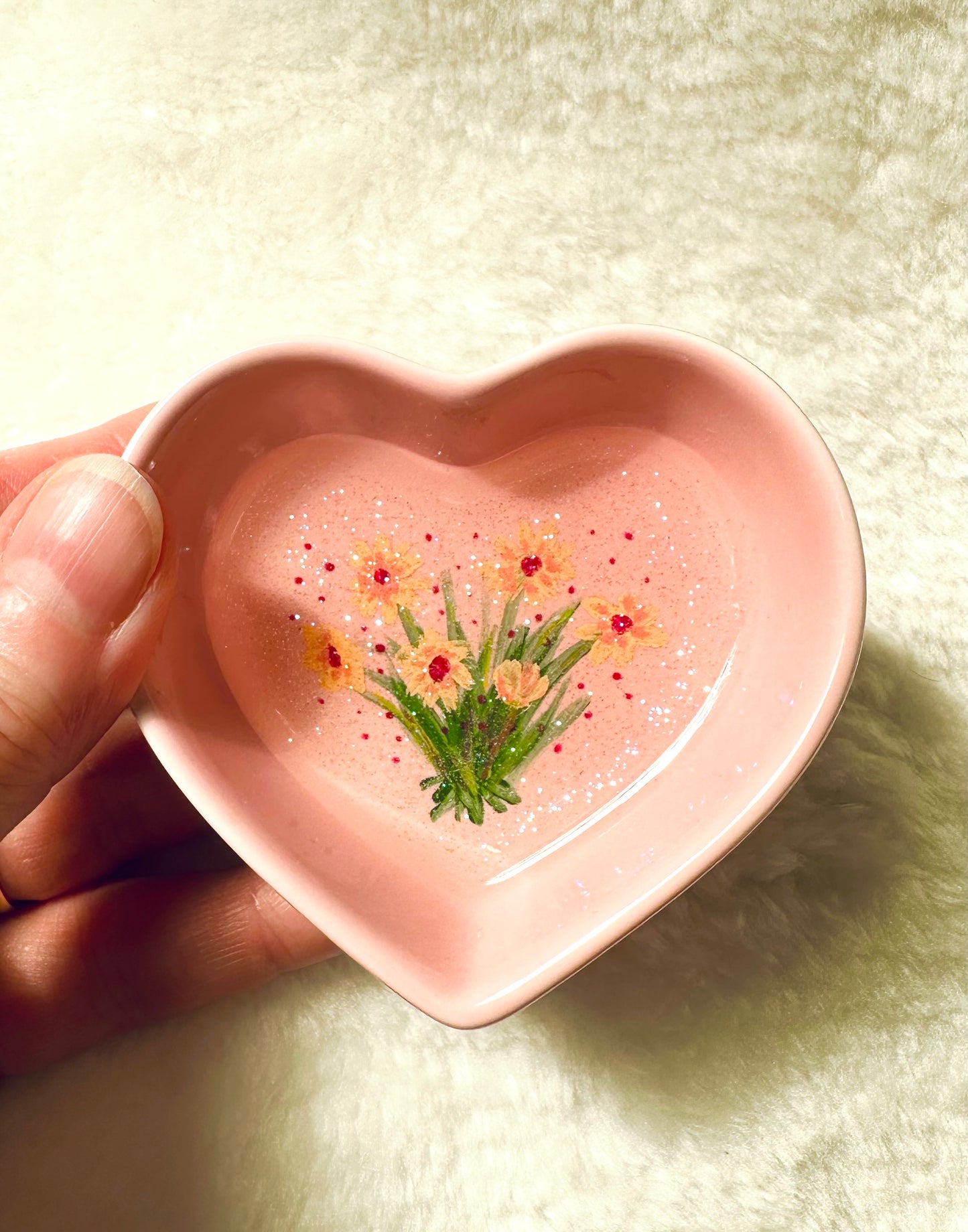 Coral Daisies on Pink dish