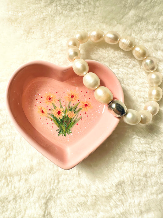 Coral Daisies on Pink dish