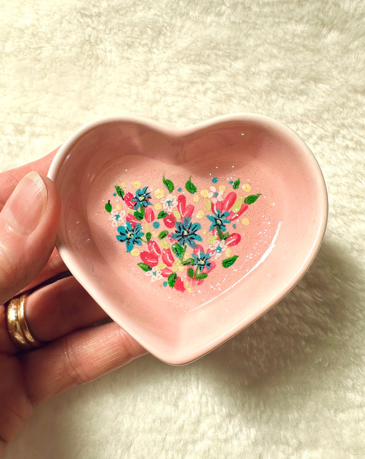 Garden Flowers on Pink Dish