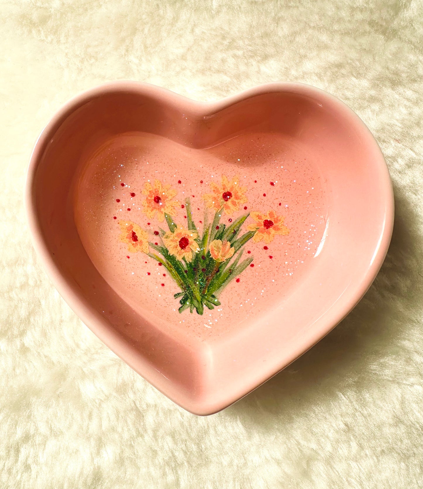 Coral Daisies on Pink dish