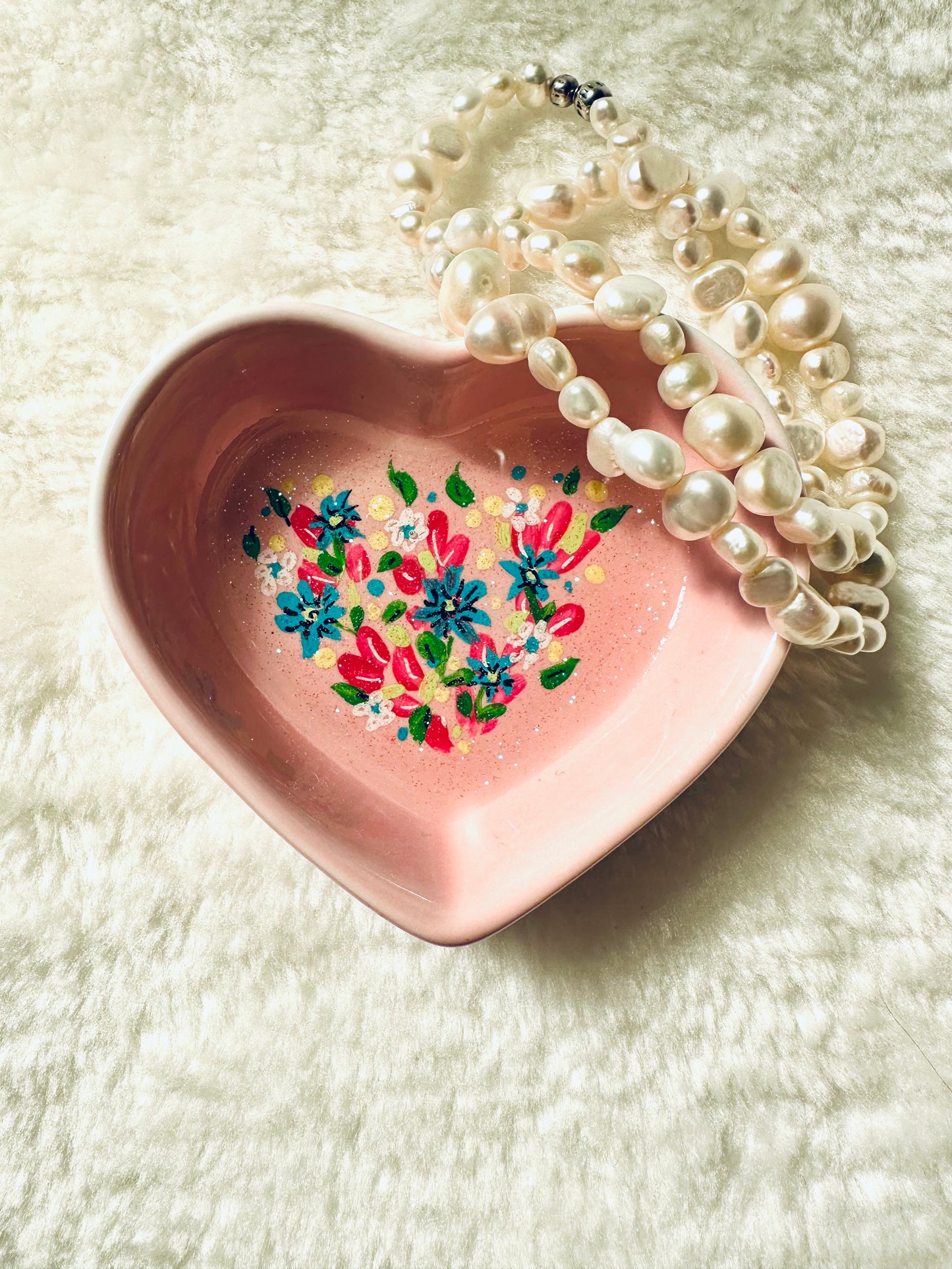 Garden Flowers on Pink Dish