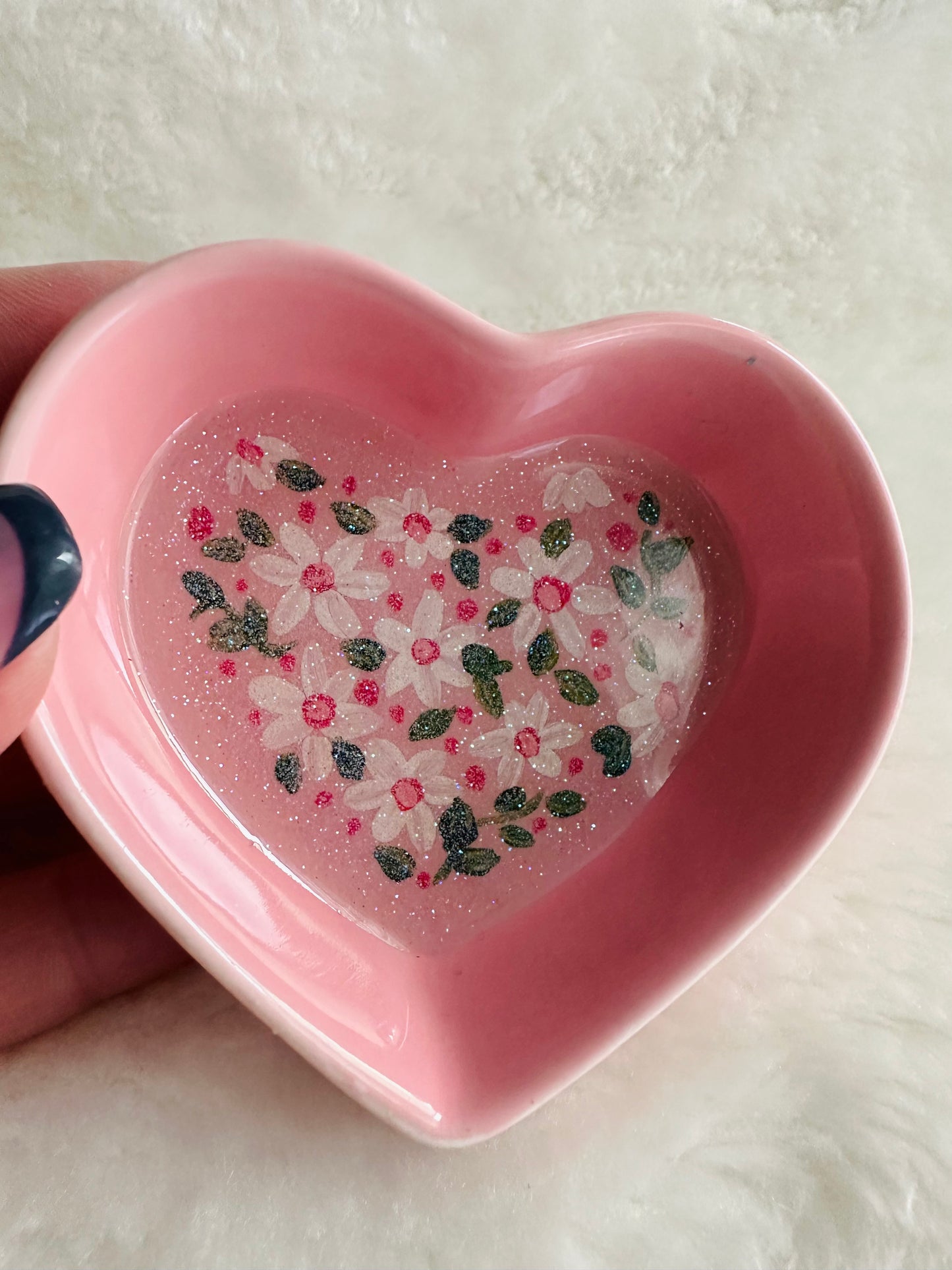 Pink and White Daisy on Pink Dish