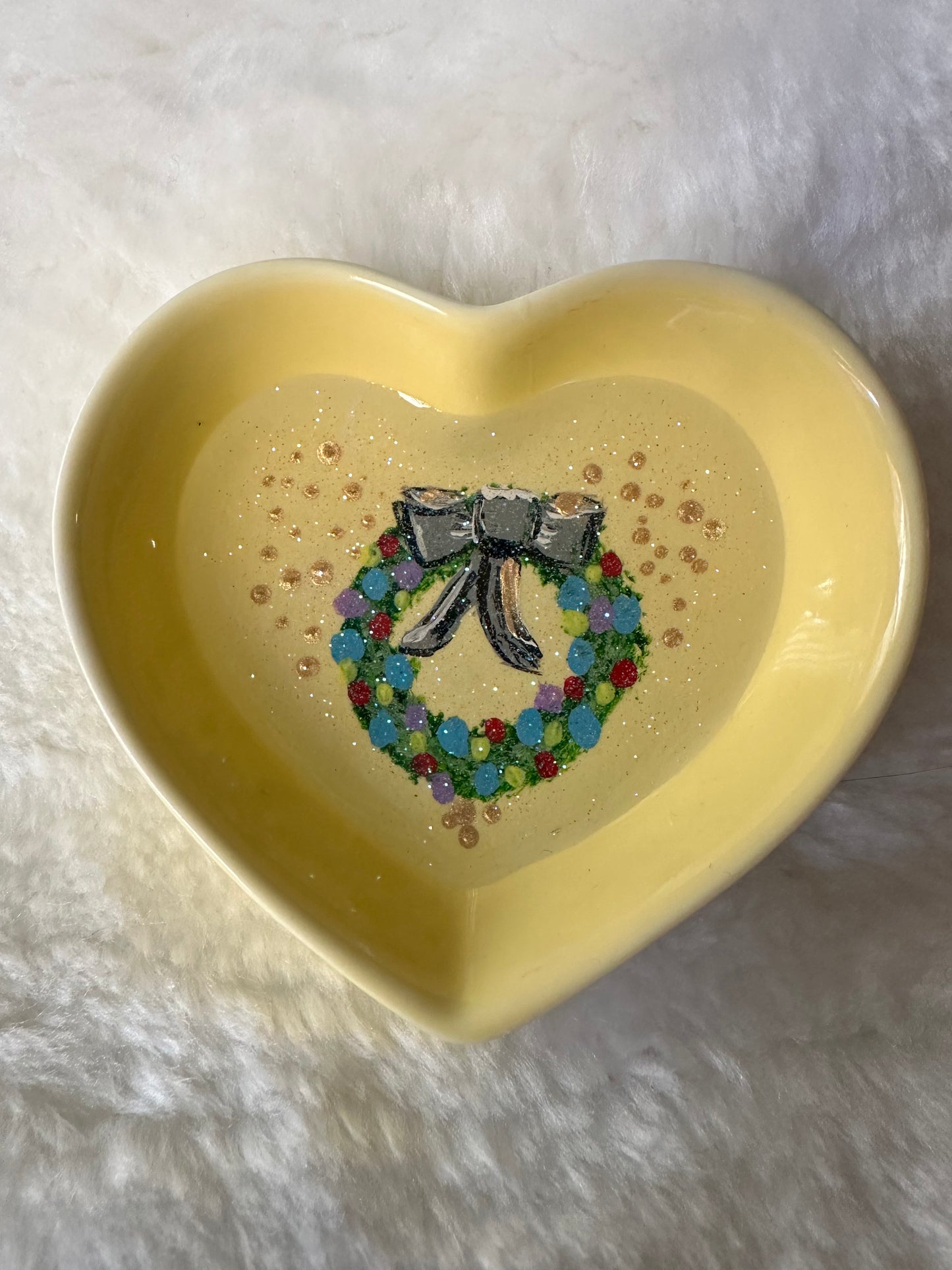 Winter wreath on Yellow Trinket Dish