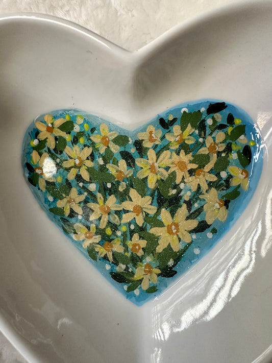 Large Blue Daisy Ceramic Trinket Dish